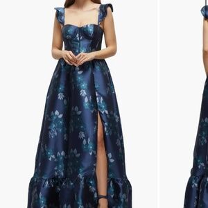 Dessy Collection Navy Blue Floral Wedding Dress
